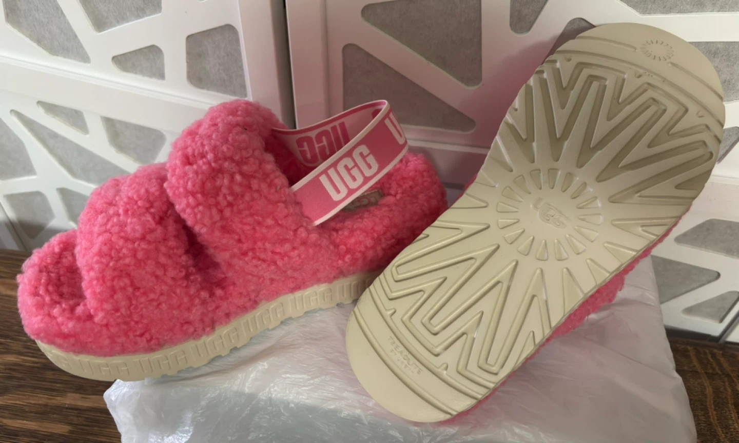 Ugg Pink Fluffy Slides