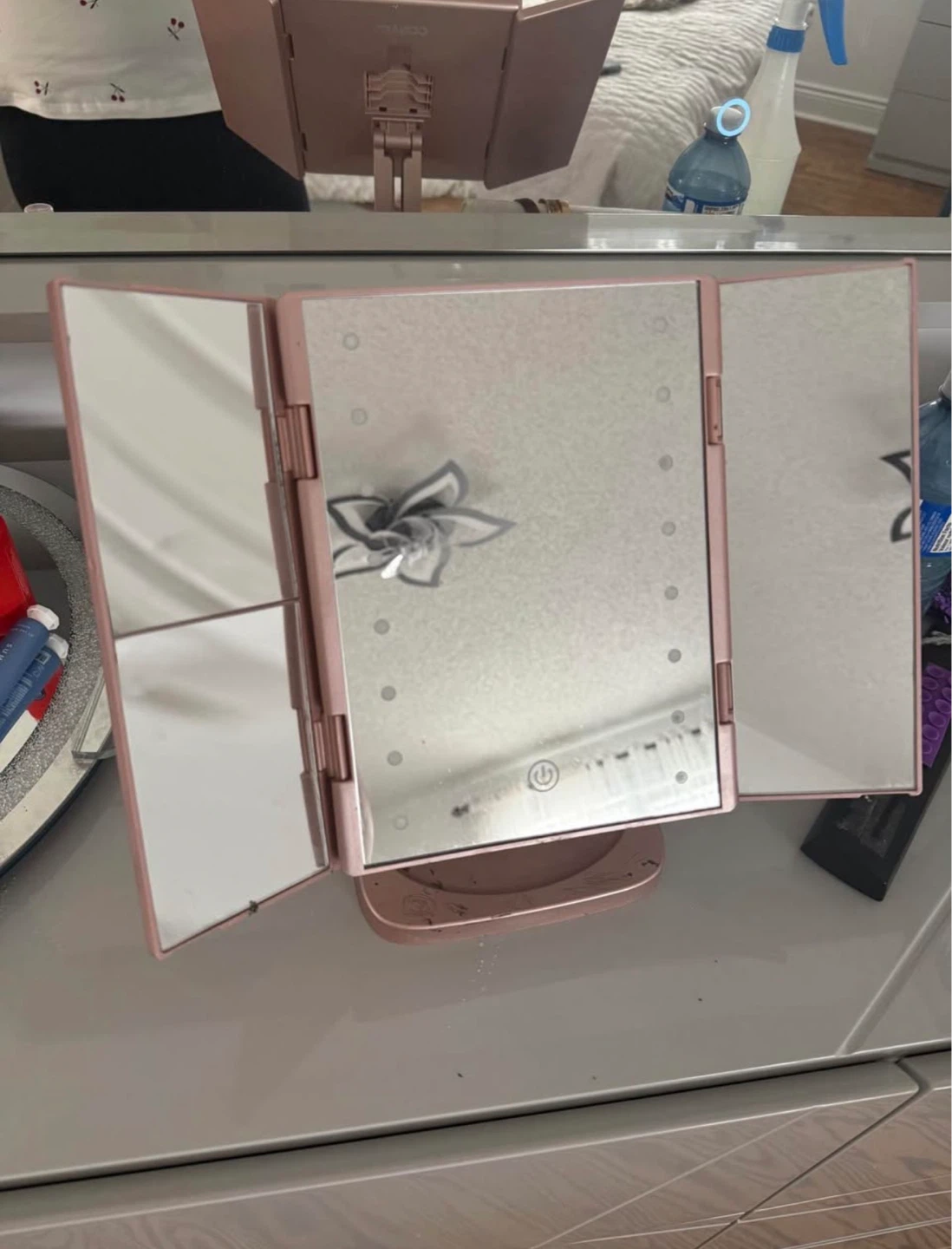 Rose Gold Tri-Fold LED Makeup Mirror