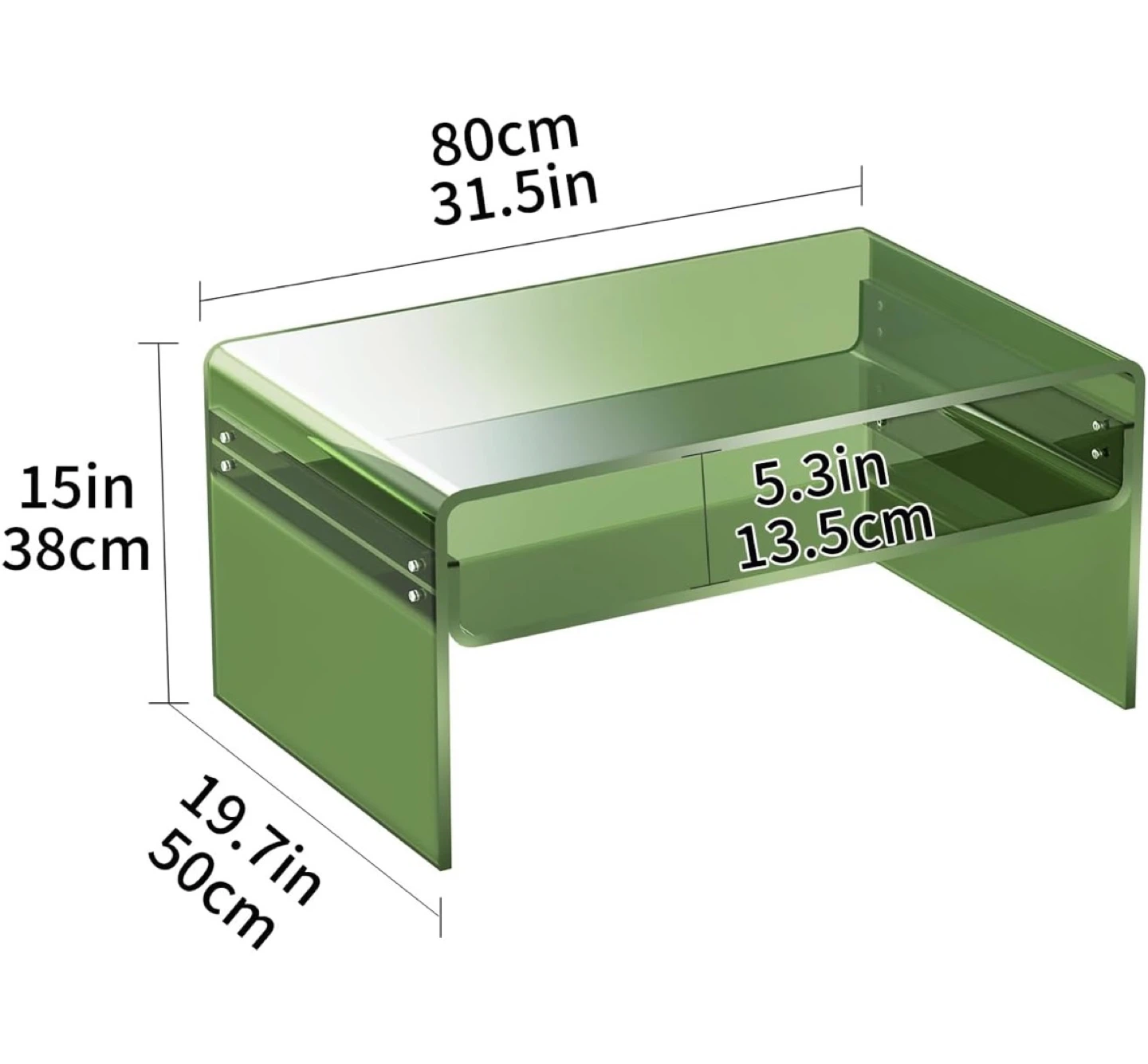 Green Acrylic Coffee Table with Shelf - photo 4