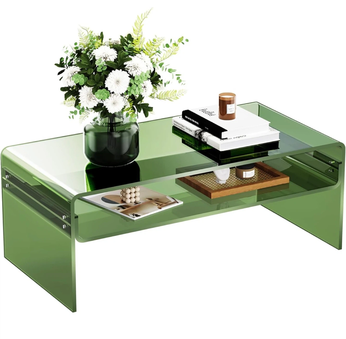 Green Acrylic Coffee Table with Shelf - photo 2