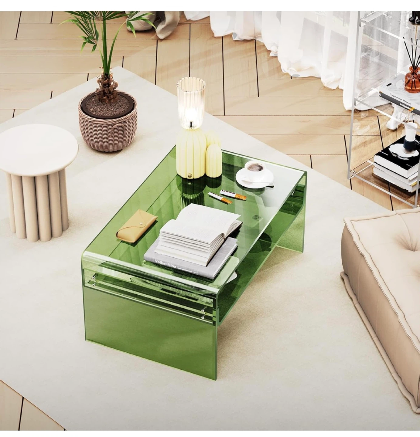 Green Acrylic Coffee Table with Shelf - photo 5