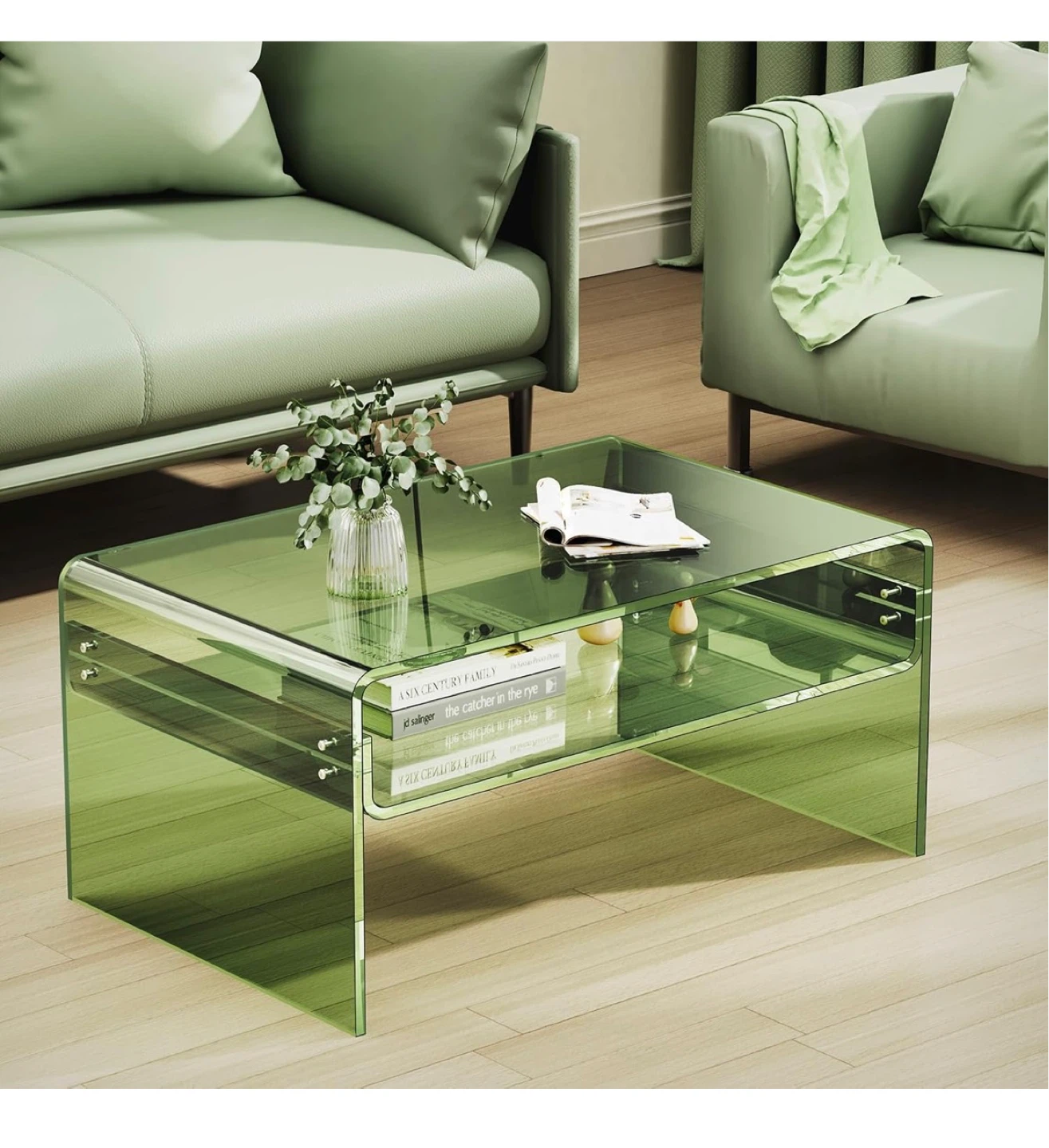 Green Acrylic Coffee Table with Shelf - photo 3