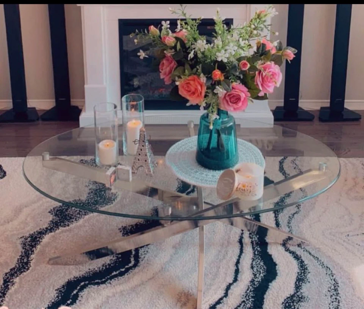 Round Glass and Chrome Side Tables