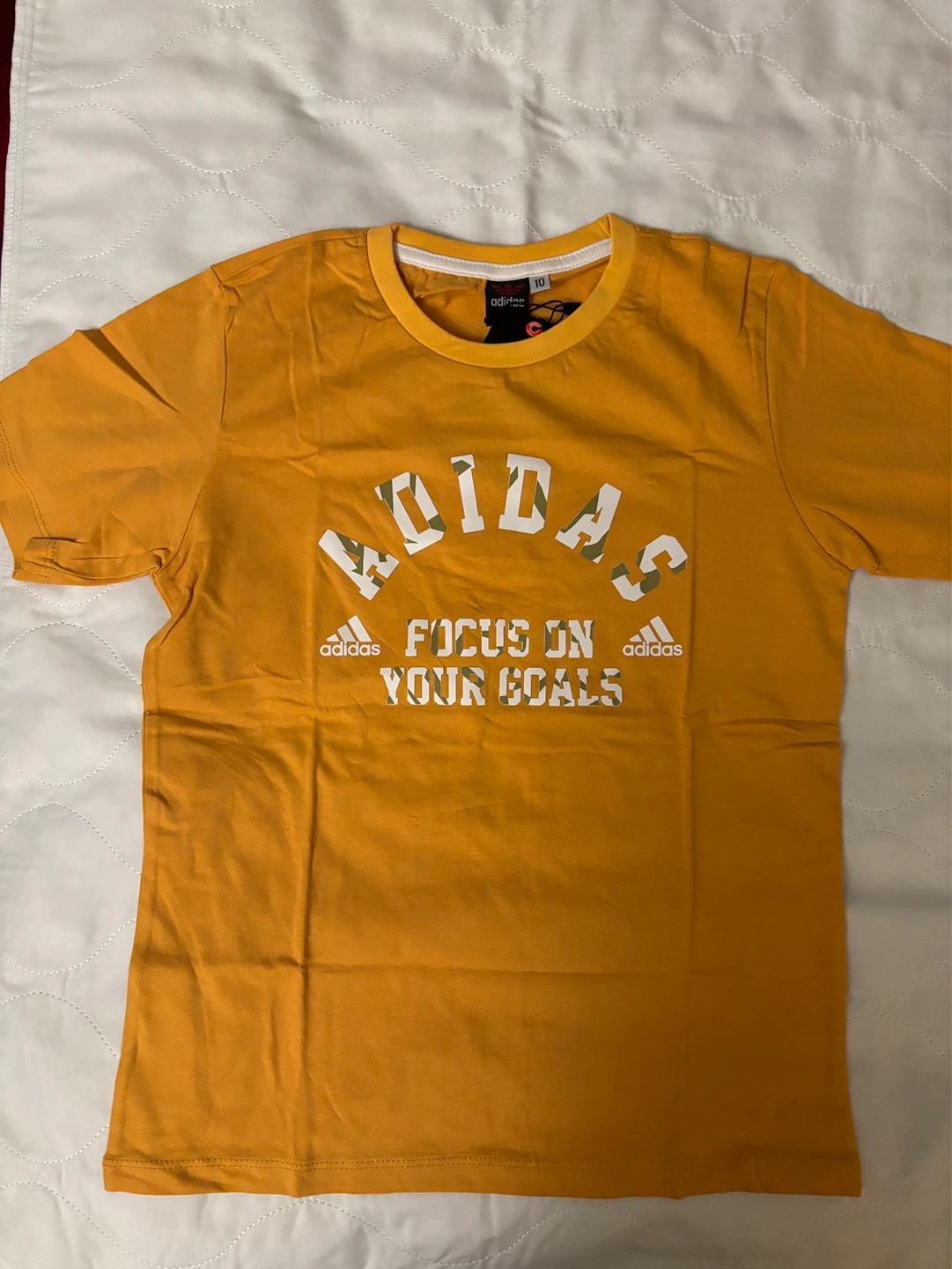 Adidas Kids T-Shirt Size 10 Yellow "Focus On Your Goals"
