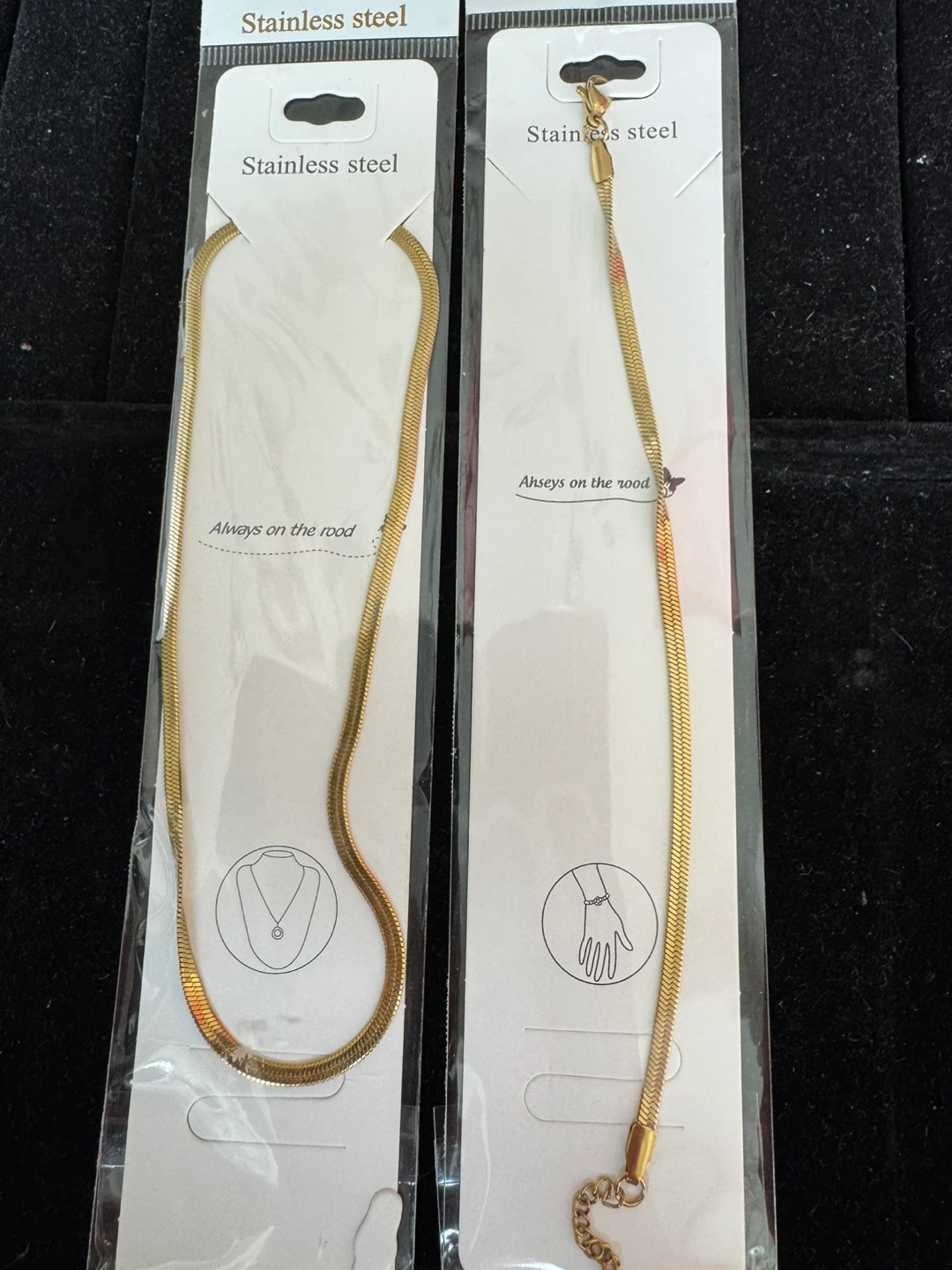 Gold Stainless Steel Snake Chain Necklace and Bracelet Set - photo 2