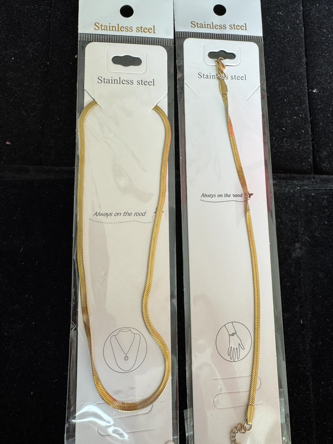Gold Stainless Steel Snake Chain Necklace and Bracelet Set