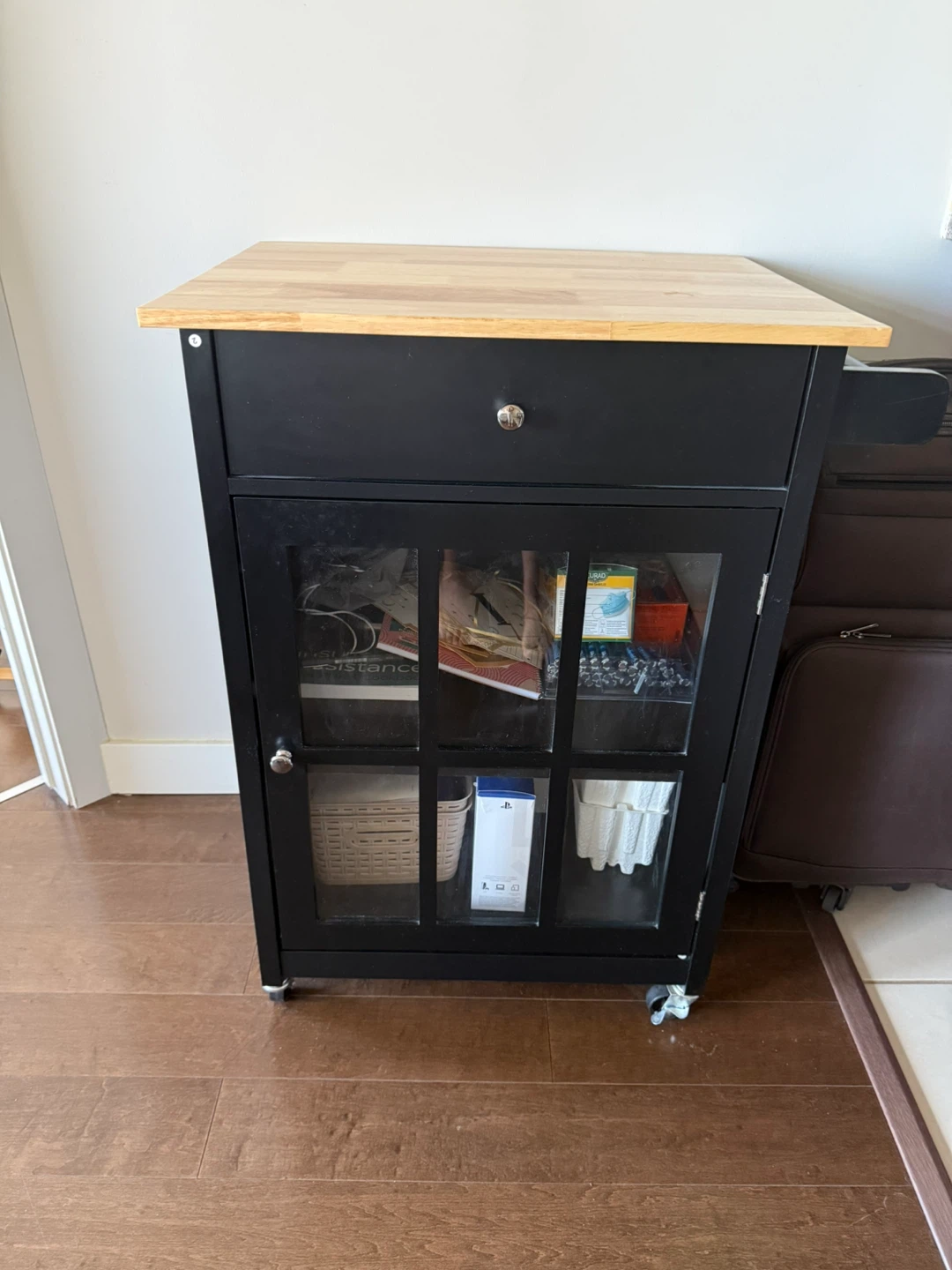 Black Kitchen Cart with Drawer and Cabinet