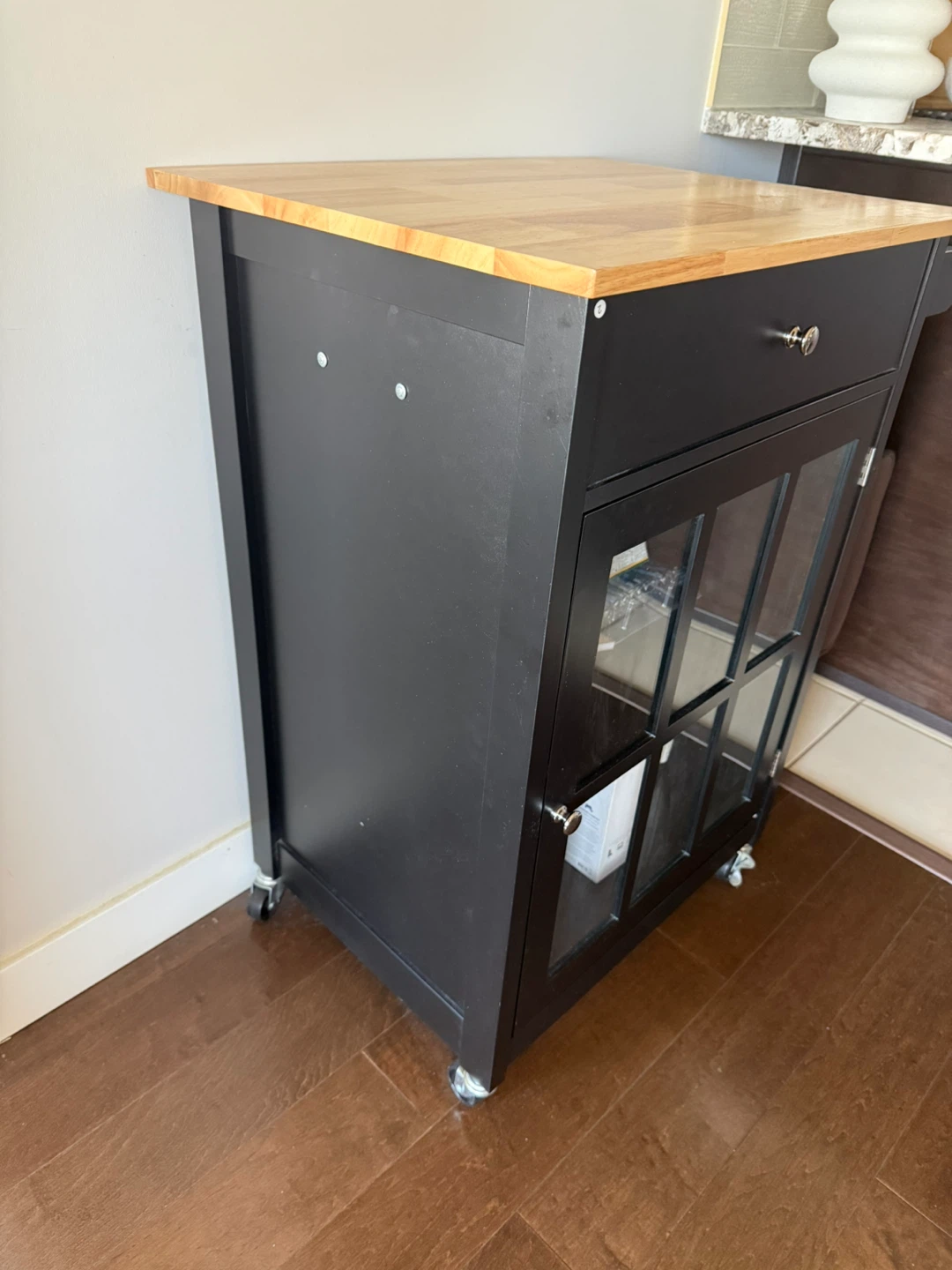 Black Kitchen Cart with Drawer and Cabinet - photo 3