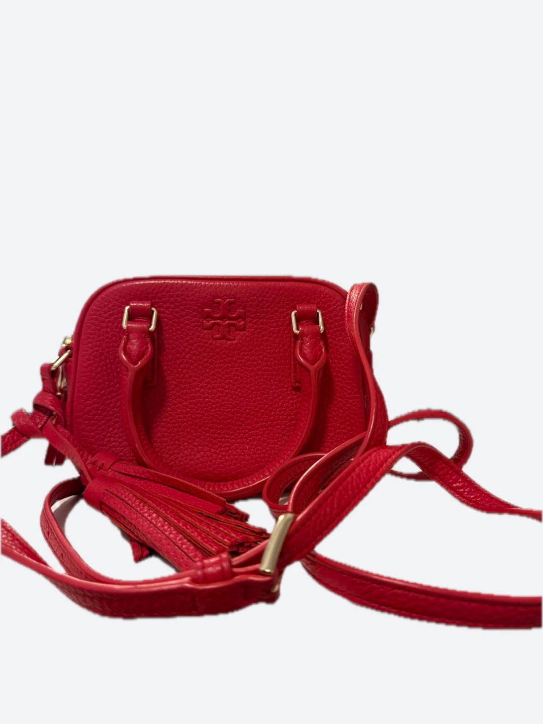 Tory Burch Red Leather Mini Satchel Bag with Tassel - photo 3