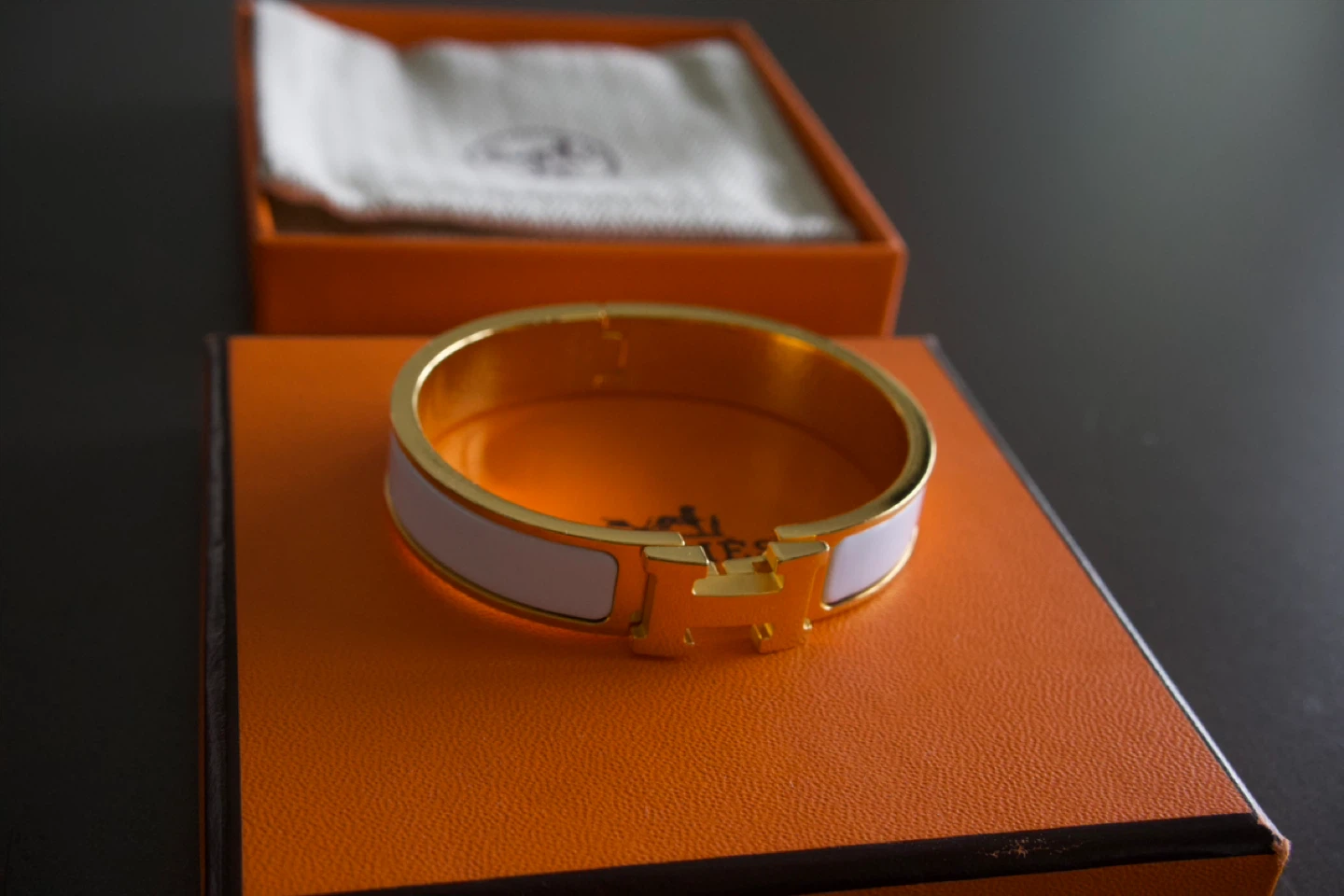 Hermès Clic H White Enamel Gold Bracelet