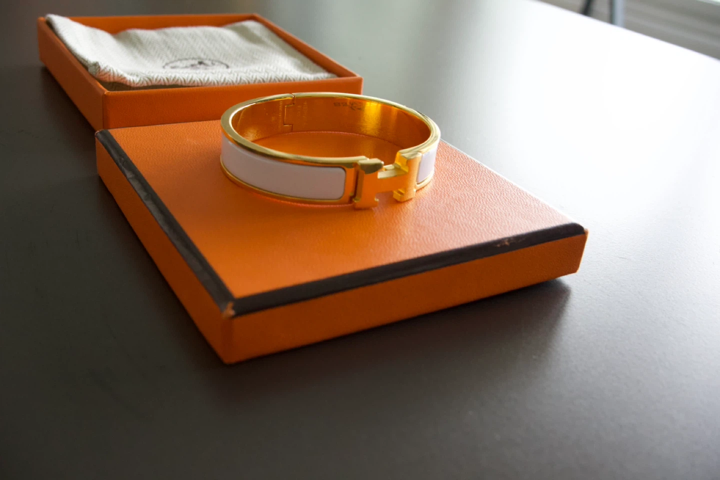 Hermès Clic H White Enamel Gold Bracelet - photo 4