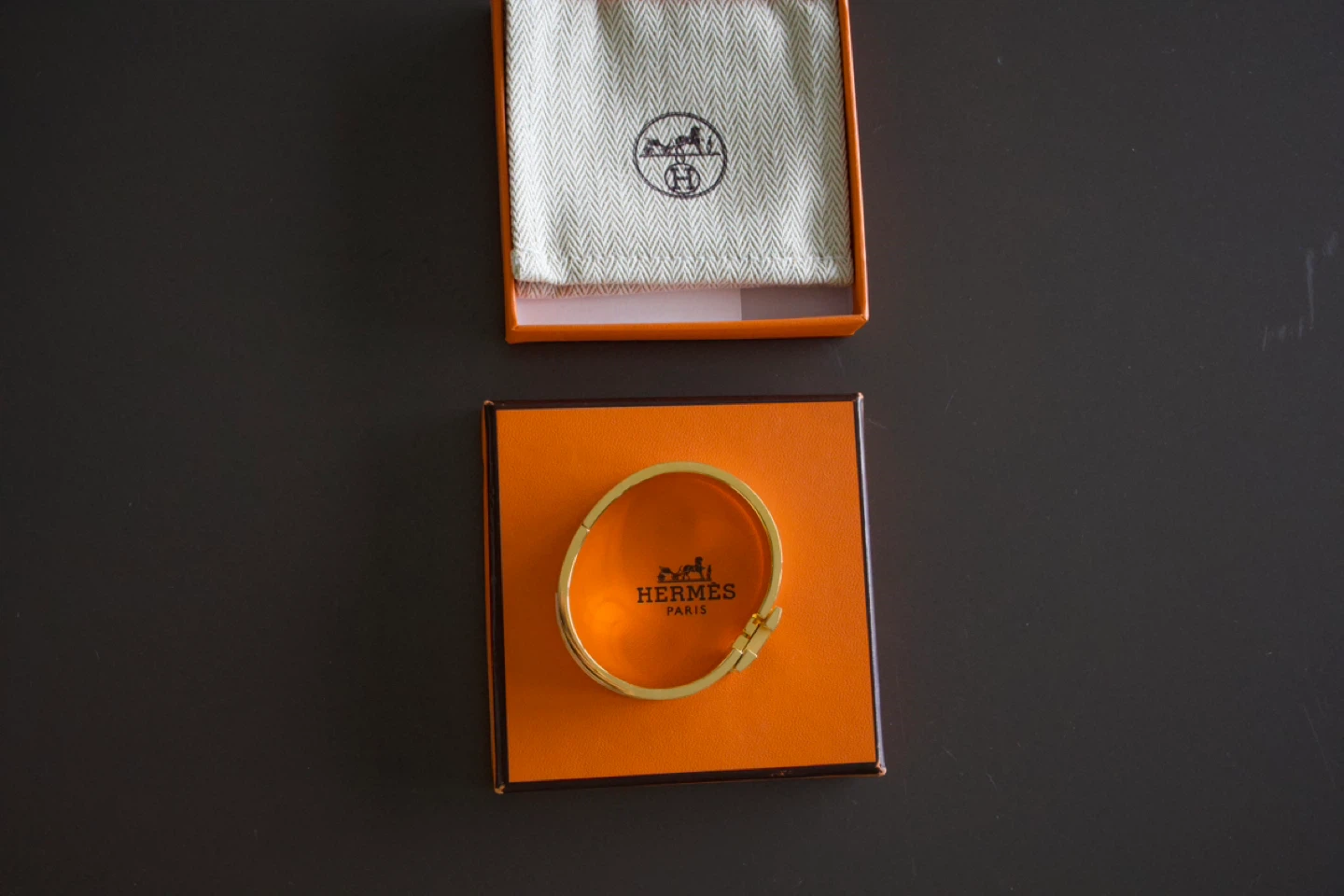 Hermès Clic H White Enamel Gold Bracelet - photo 2