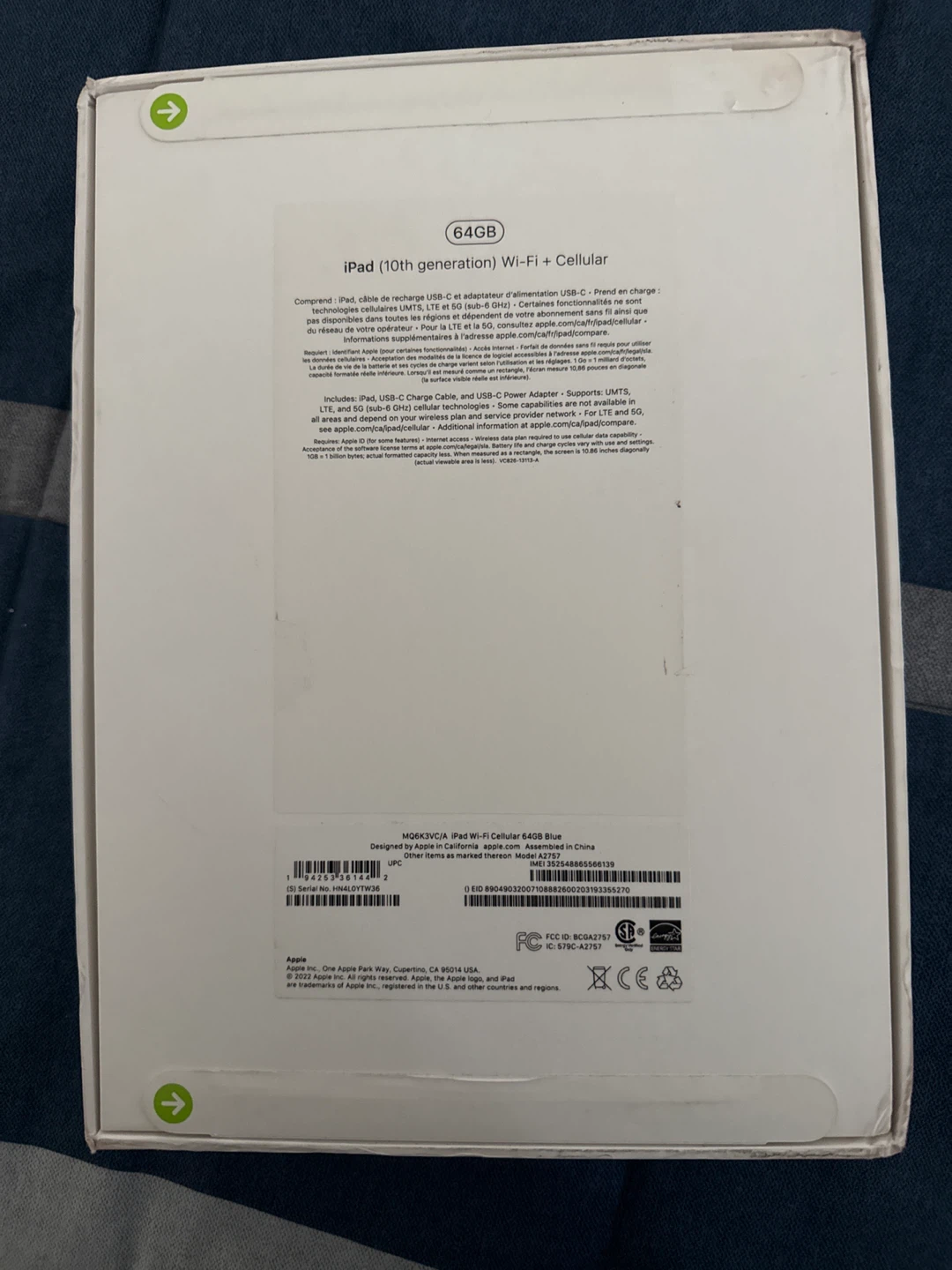 UNOPENED BOX : Apple iPad (10th Gen) Wi-Fi + Cellular 64GB - photo 2