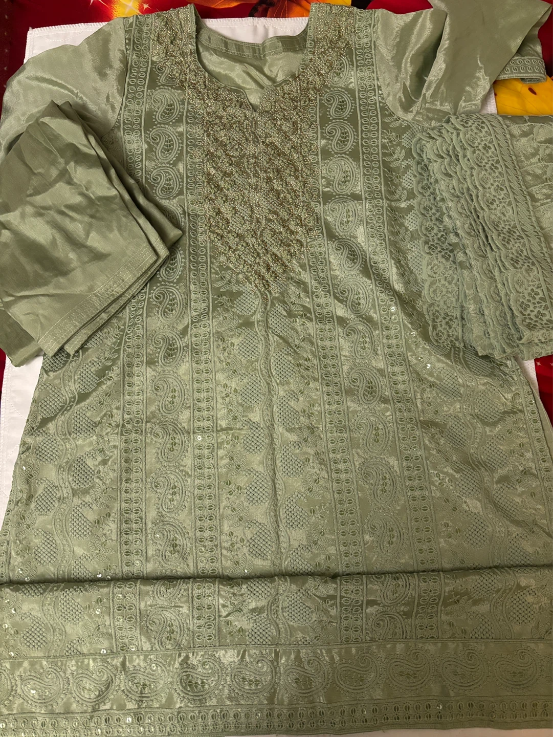 Light Green Embroidered Kurta Set with Pants