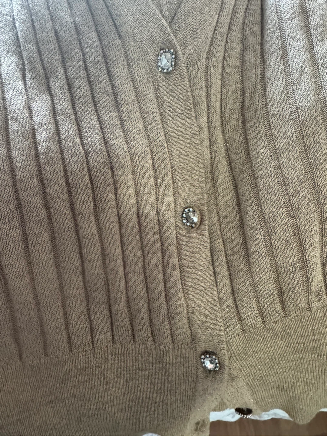 Ribbed Knit Cardigan with Rhinestone Buttons - photo 2