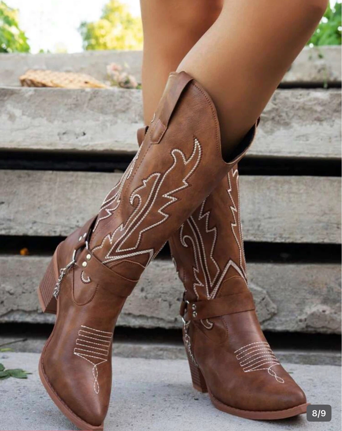 Brown Faux Leather Cowboy Boots. - photo 4