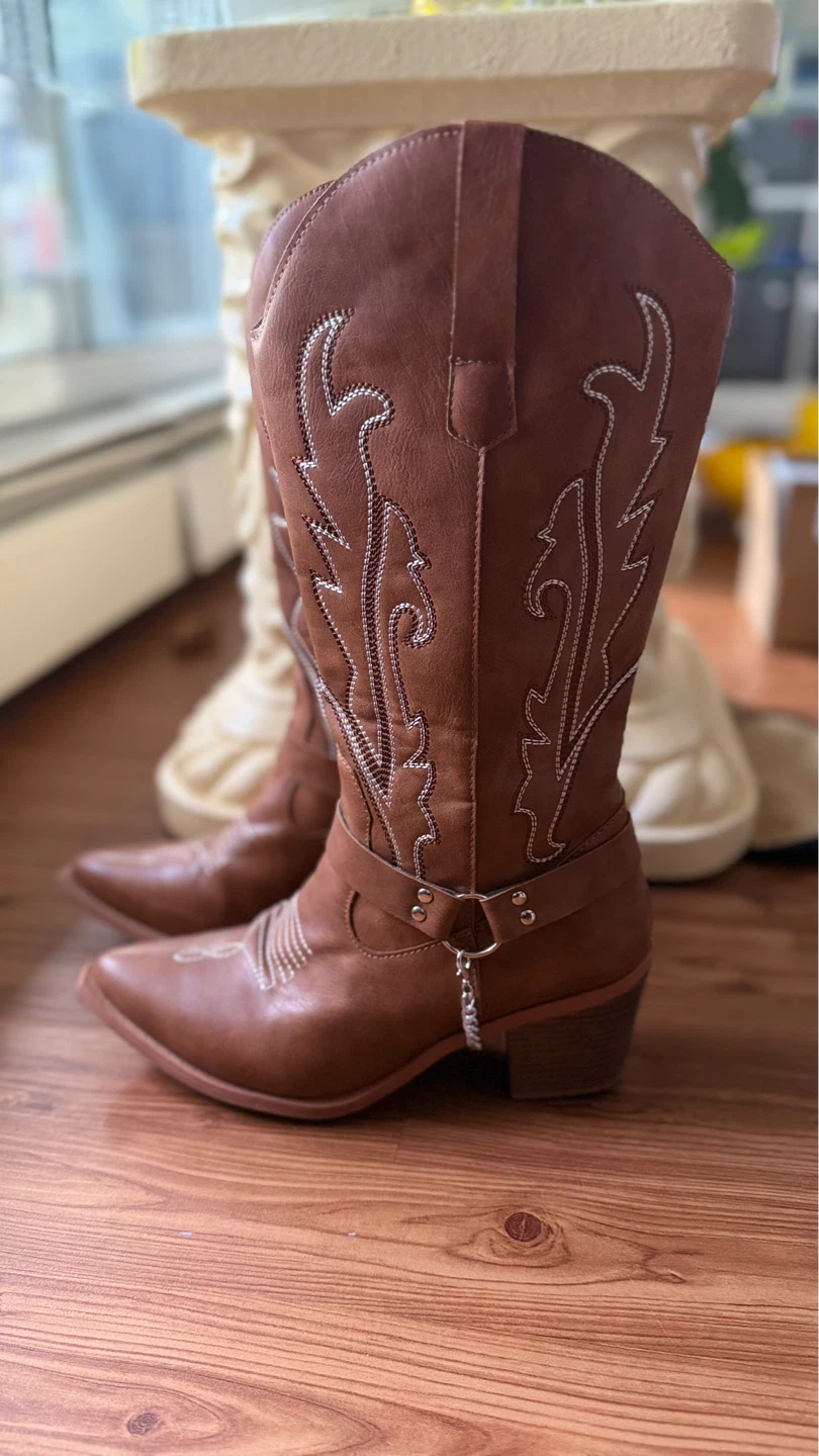 Brown Faux Leather Cowboy Boots. - photo 5