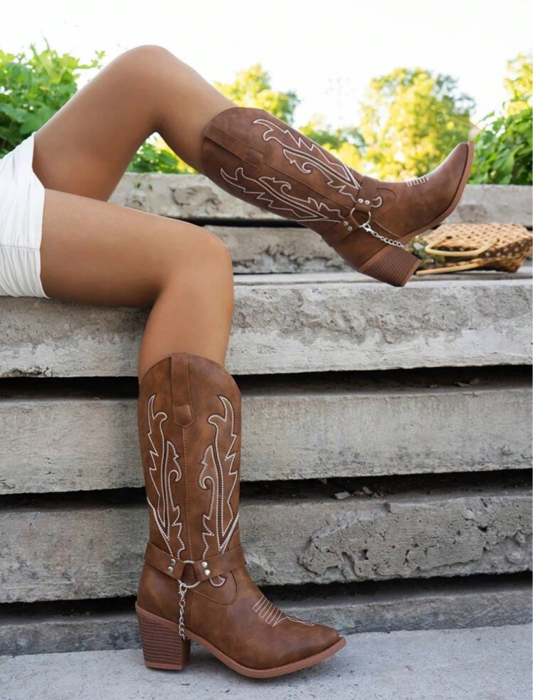 Brown Faux Leather Cowboy Boots.
