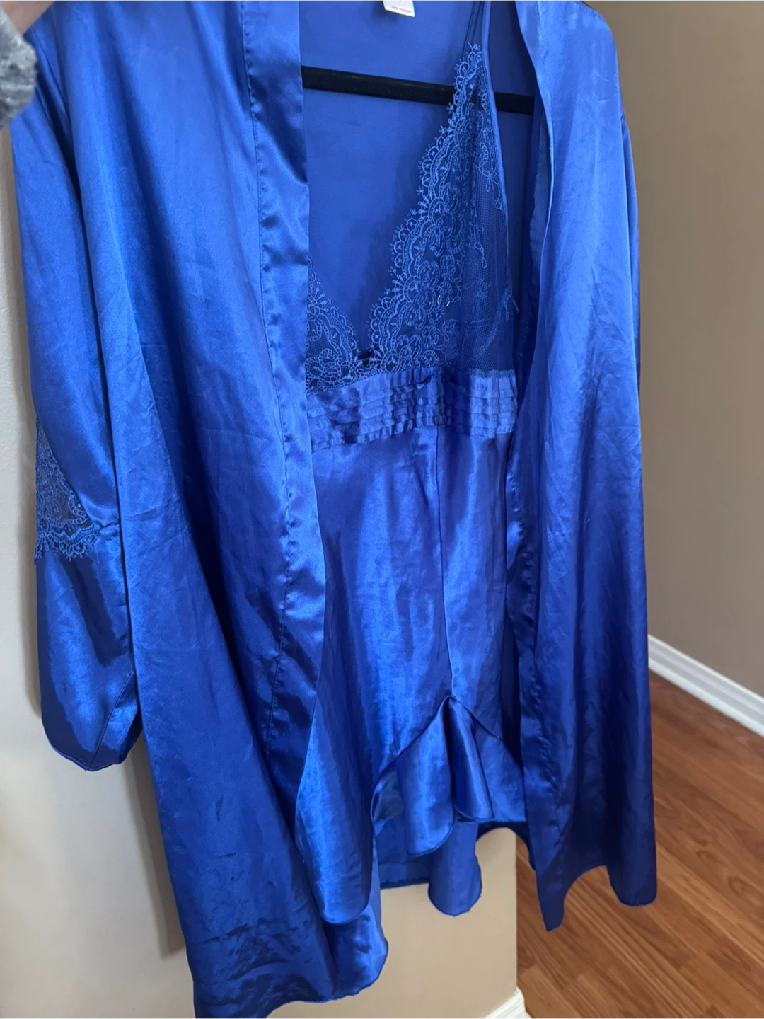 Blue Satin Lingerie Set with Robe