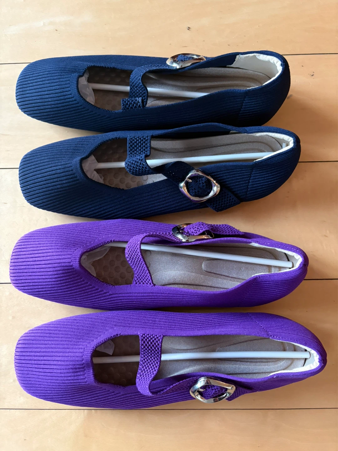 2 Pairs Knit Mary Jane Flats - Purple & Navy