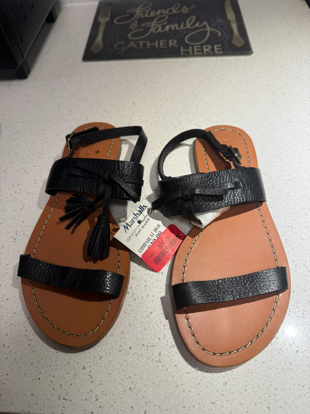 Black Leather Tassel Sandals