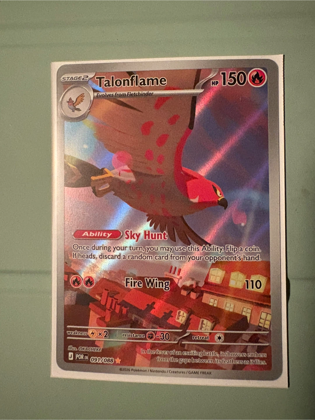 Pokémon Talonflame Stage 2 Trading Card 091/088