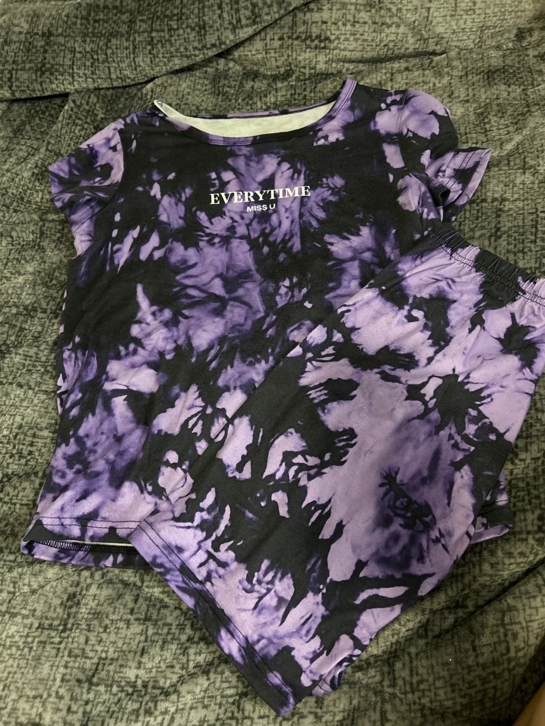 Everytime Miss U Tie Dye Pajama Set - Purple/Black
