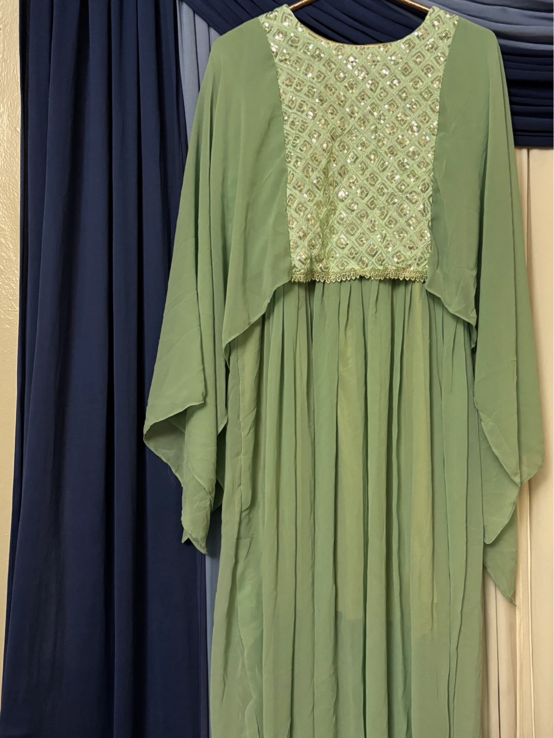 Sage Green Beaded Cap Sleeve Maxi Dress