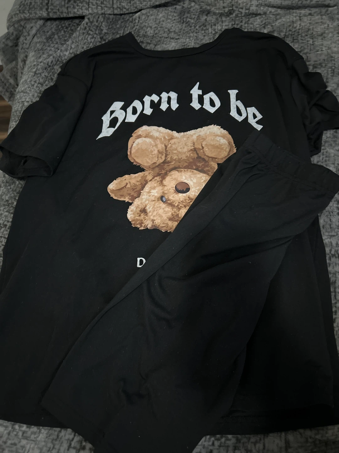 Black "Born to be" Teddy Bear Pajama Set