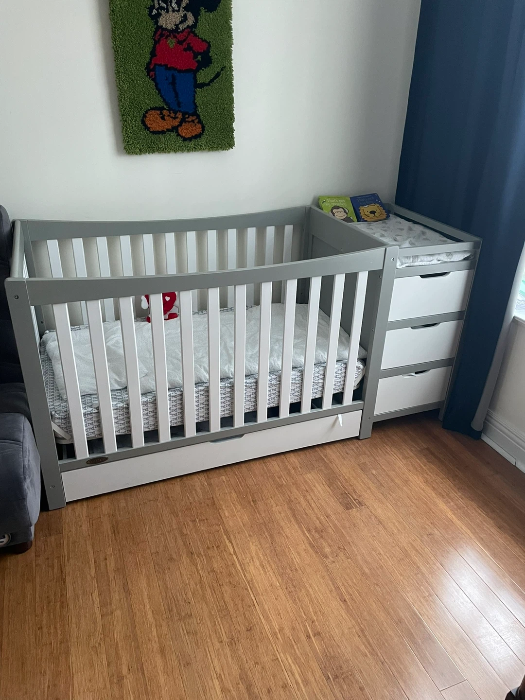 Grey and White Baby Crib with Drawer - photo 2
