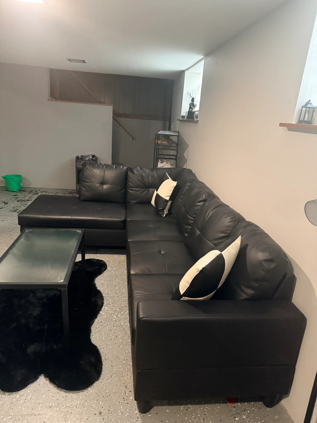 Black Faux Leather Sectional Sofa - photo 2