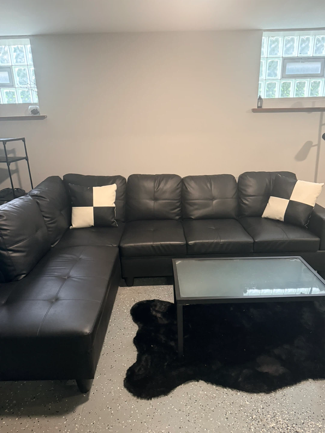 Black Faux Leather Sectional Sofa
