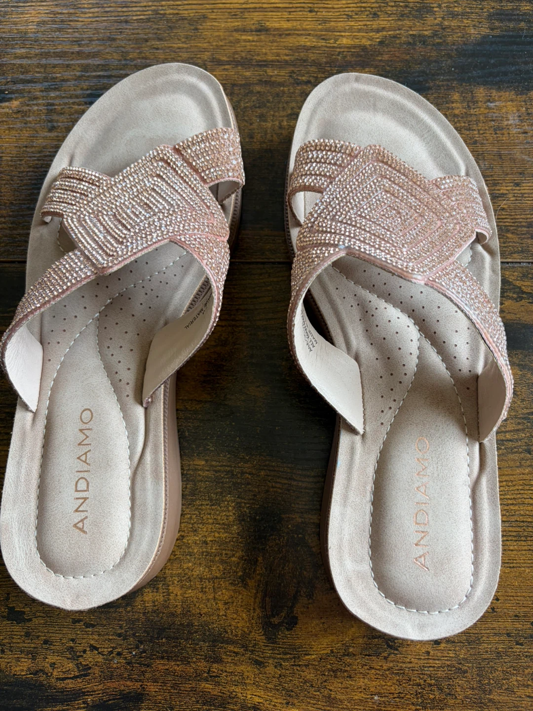 ANDIAMO Embellished Rose Gold Slip-On Sandals Size 7M
