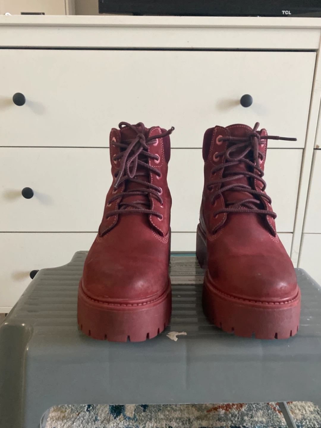 Timberland Red Lace Up Platform Boots