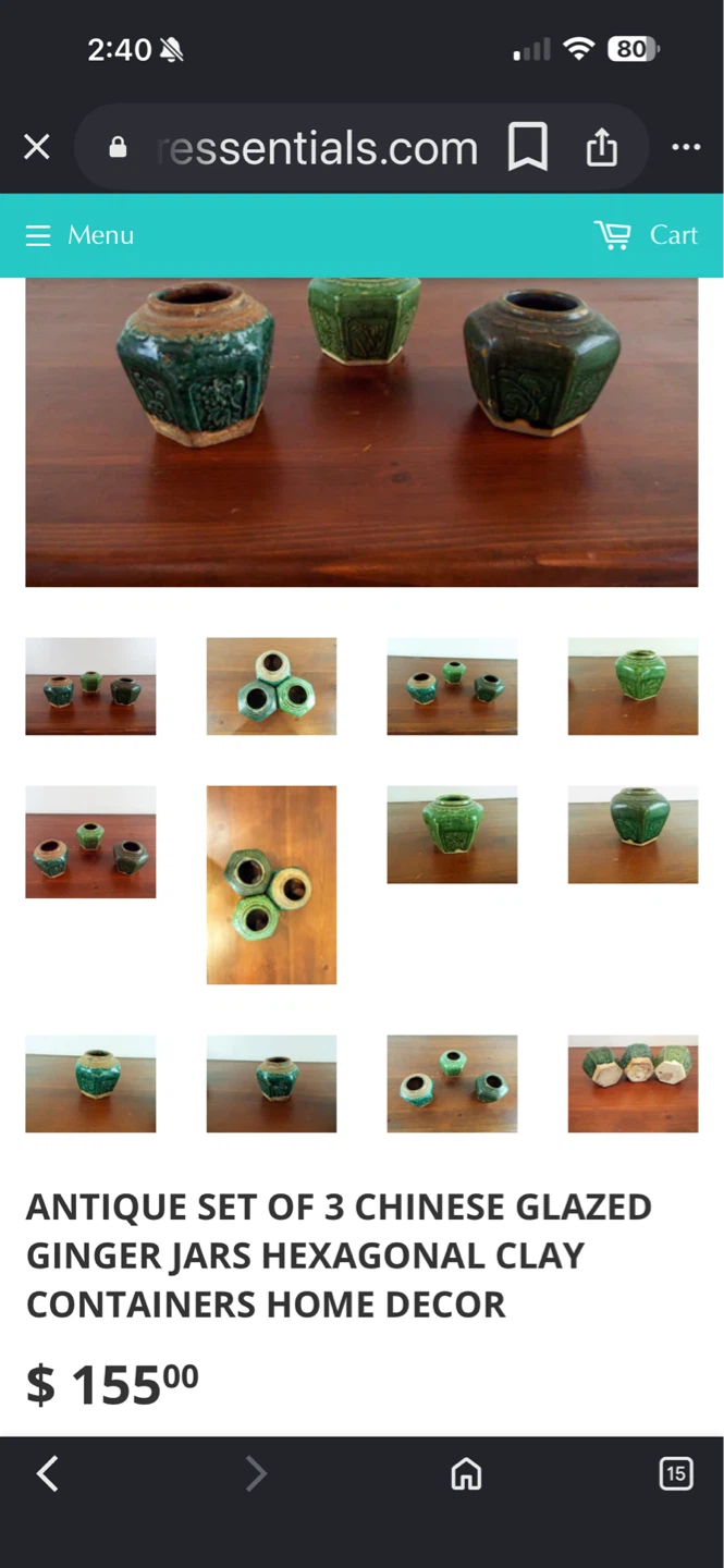 Antique Set of 3 Chinese Glazed Ginger Jars