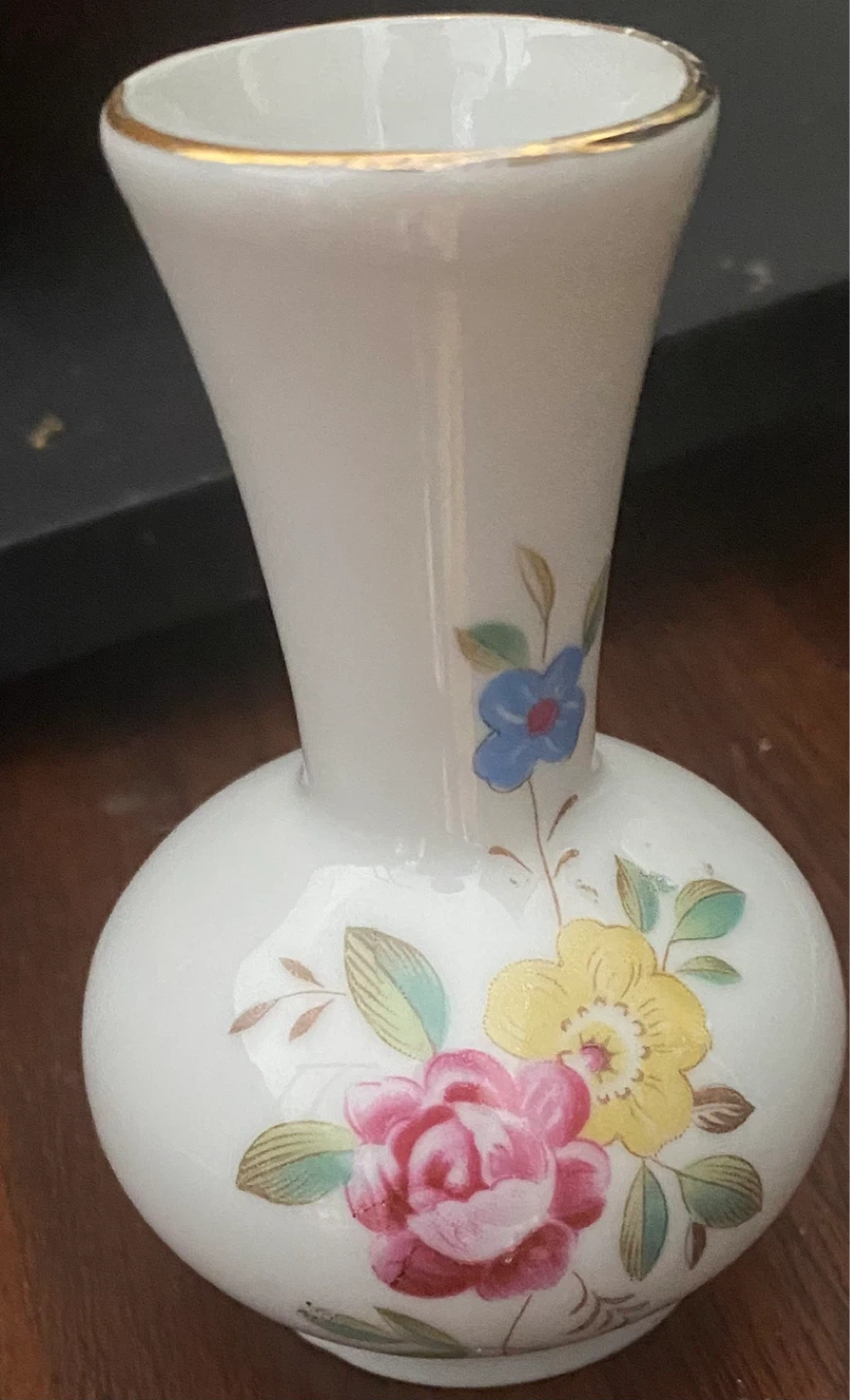Small Floral Vase with Gold Trim