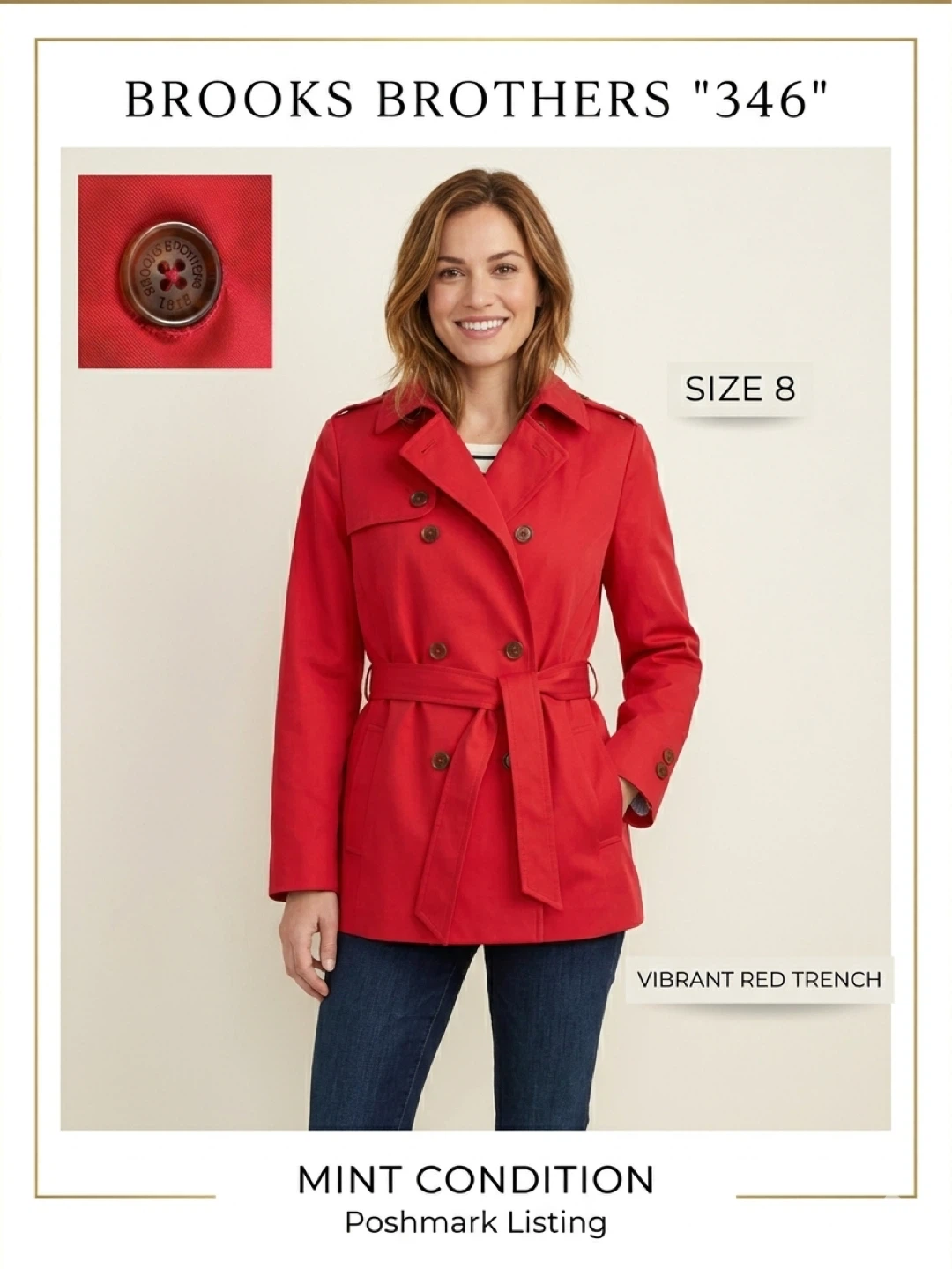 Brooks Brothers "346" Red Trench Coat Size 8 - photo 2