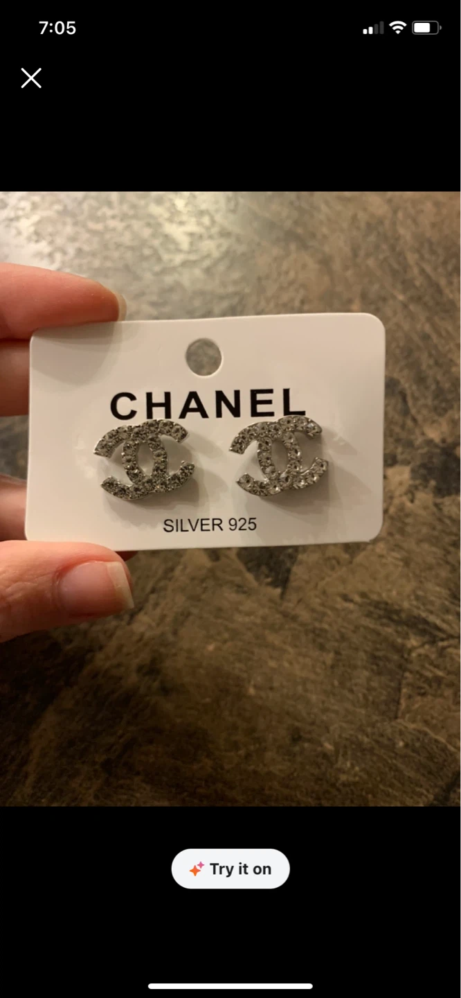 Chanel CC Stud Earrings Silver 925