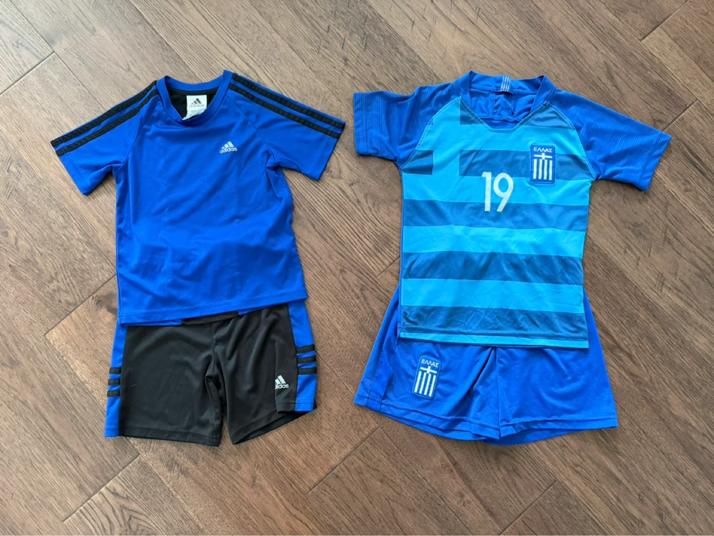$5 for both sets!! Adidas & Greece Soccer Jersey and Shorts Set