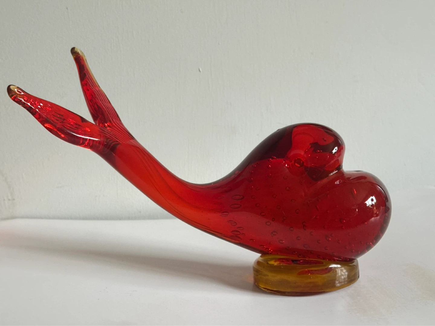 Controlled bubble Amberina Art Glass Whale or Bird??