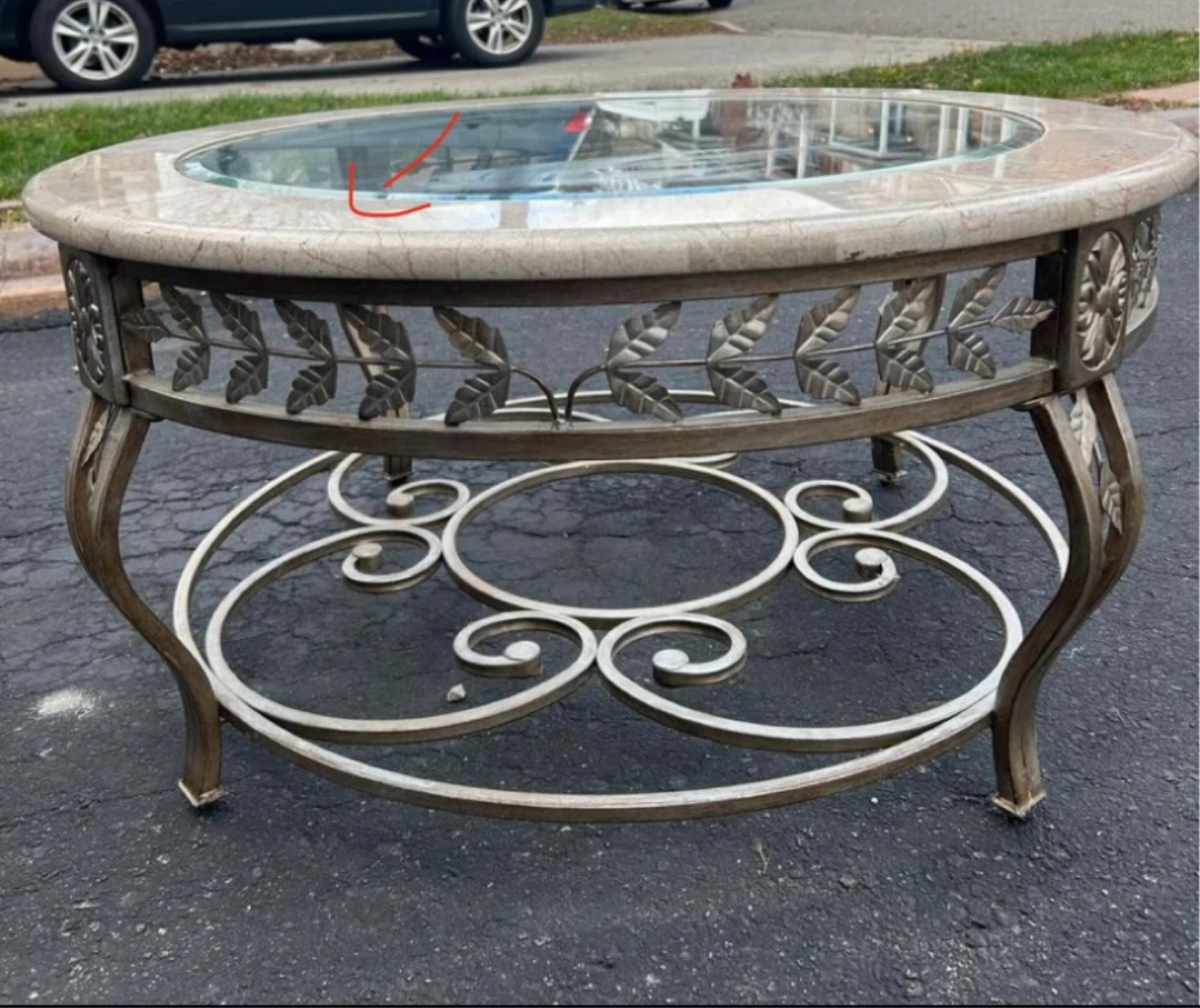 Round Metal Coffee Table with Glass and Marble Top - photo 3