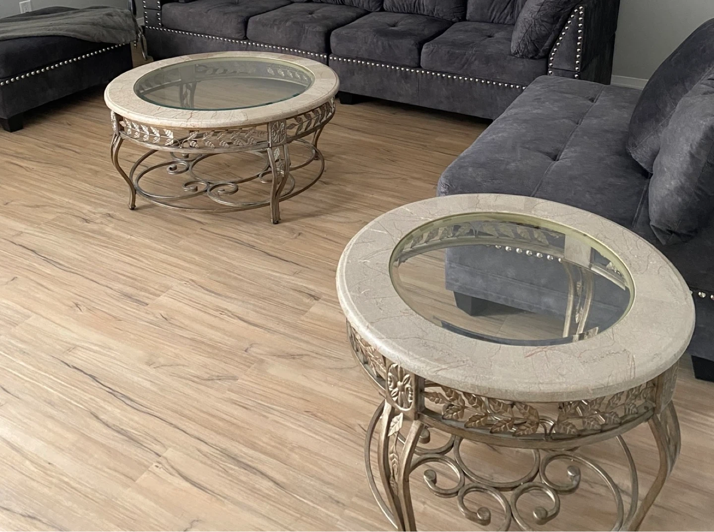 Round Metal Coffee Table with Glass and Marble Top - photo 2