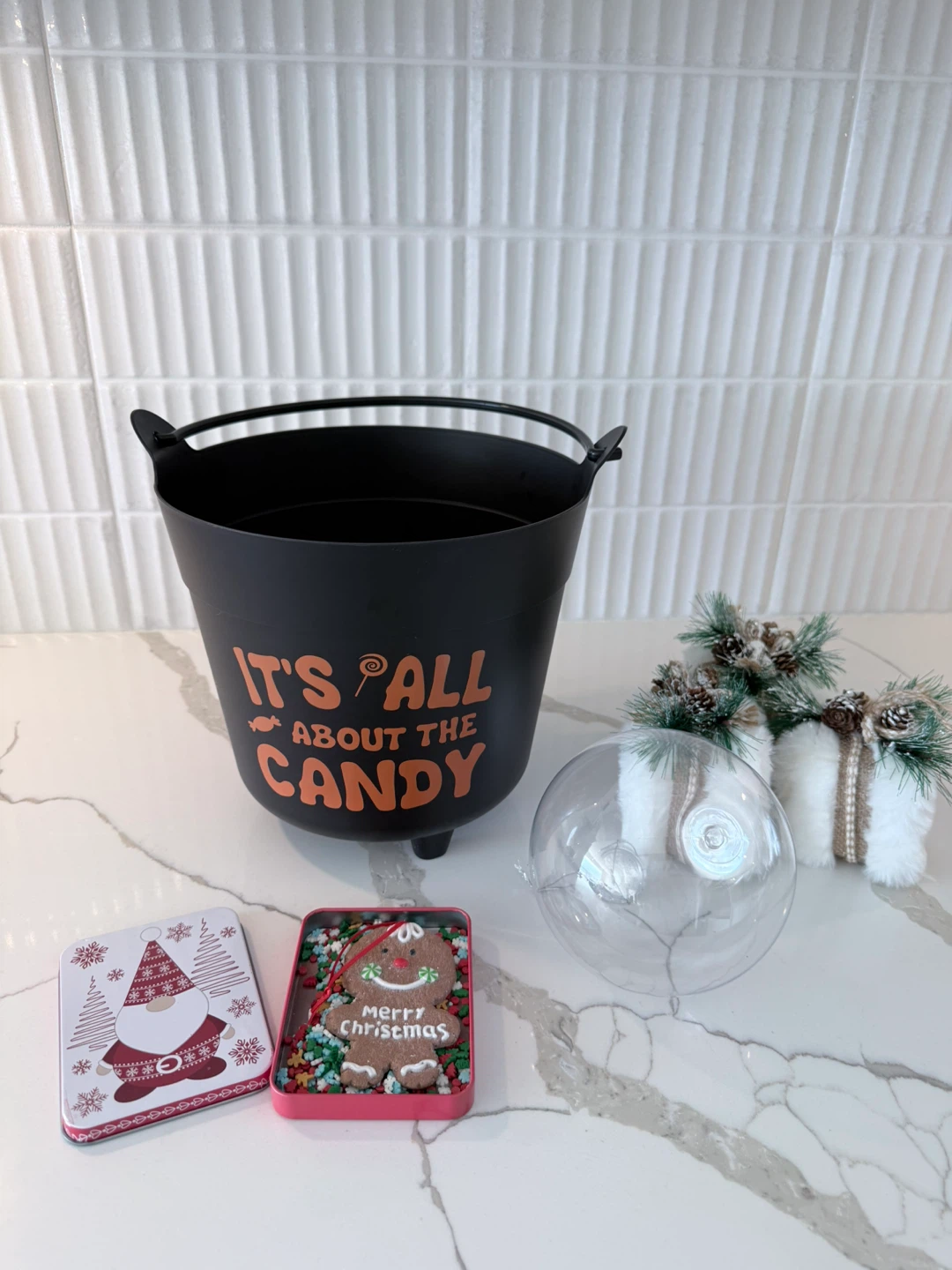 Moving sale-Christmas and Candy Bucket with Decorations
