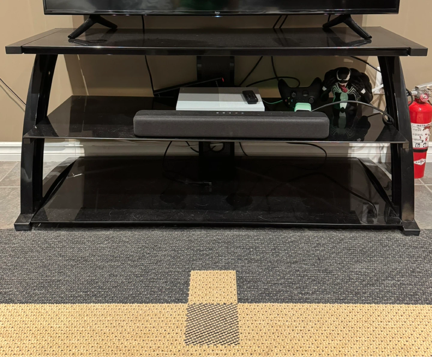 Black 3-Tier Entertainment TV Stand with Glass Shelves