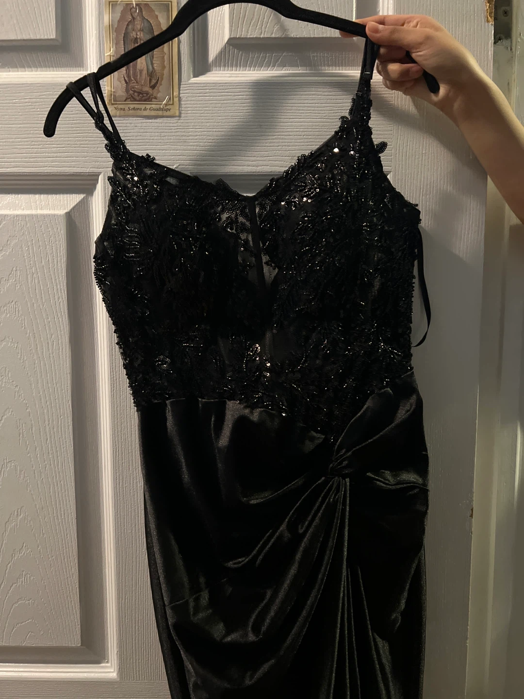 Black Beaded Lace Gown with High Slit - photo 2
