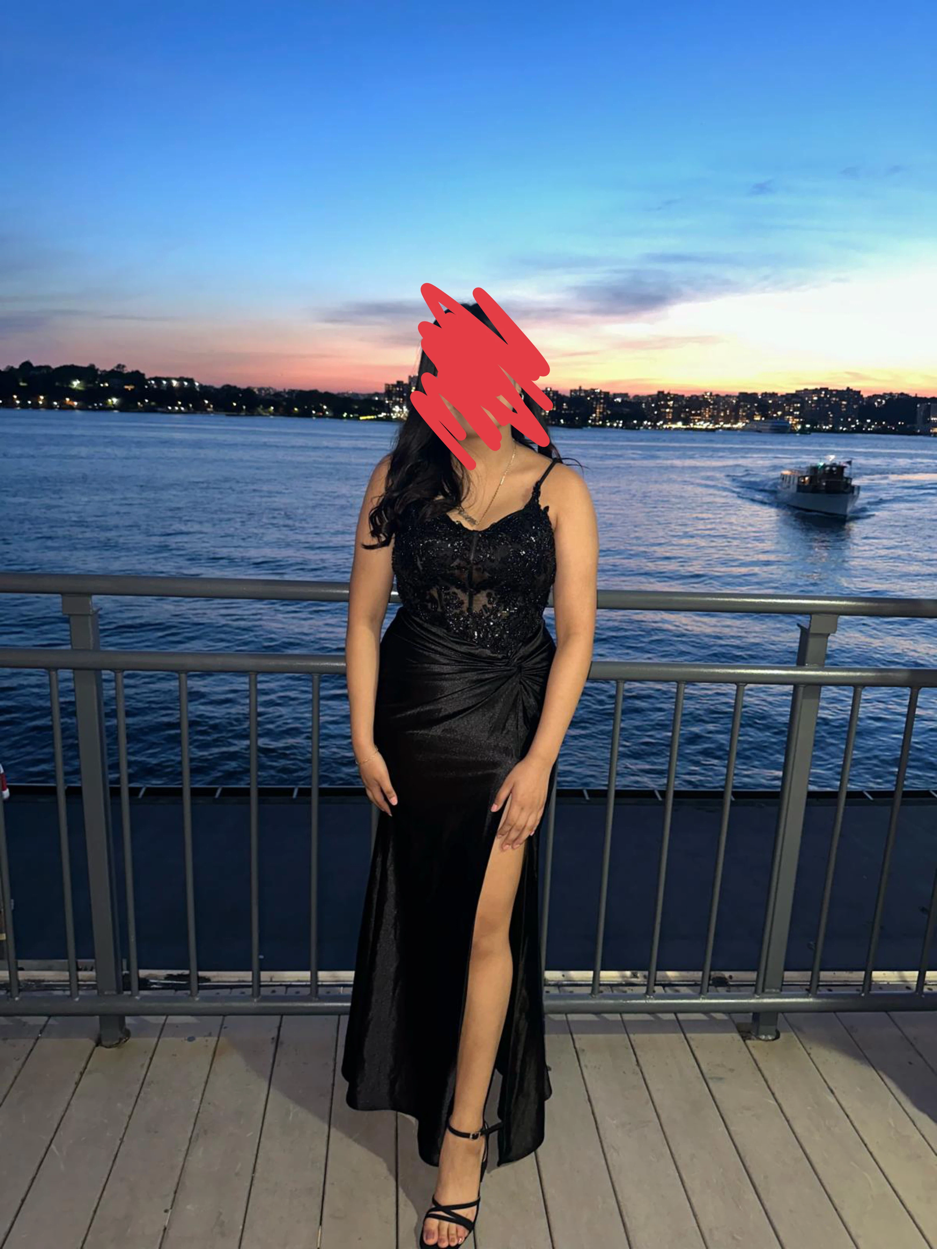 Black Beaded Lace Gown with High Slit - photo 3