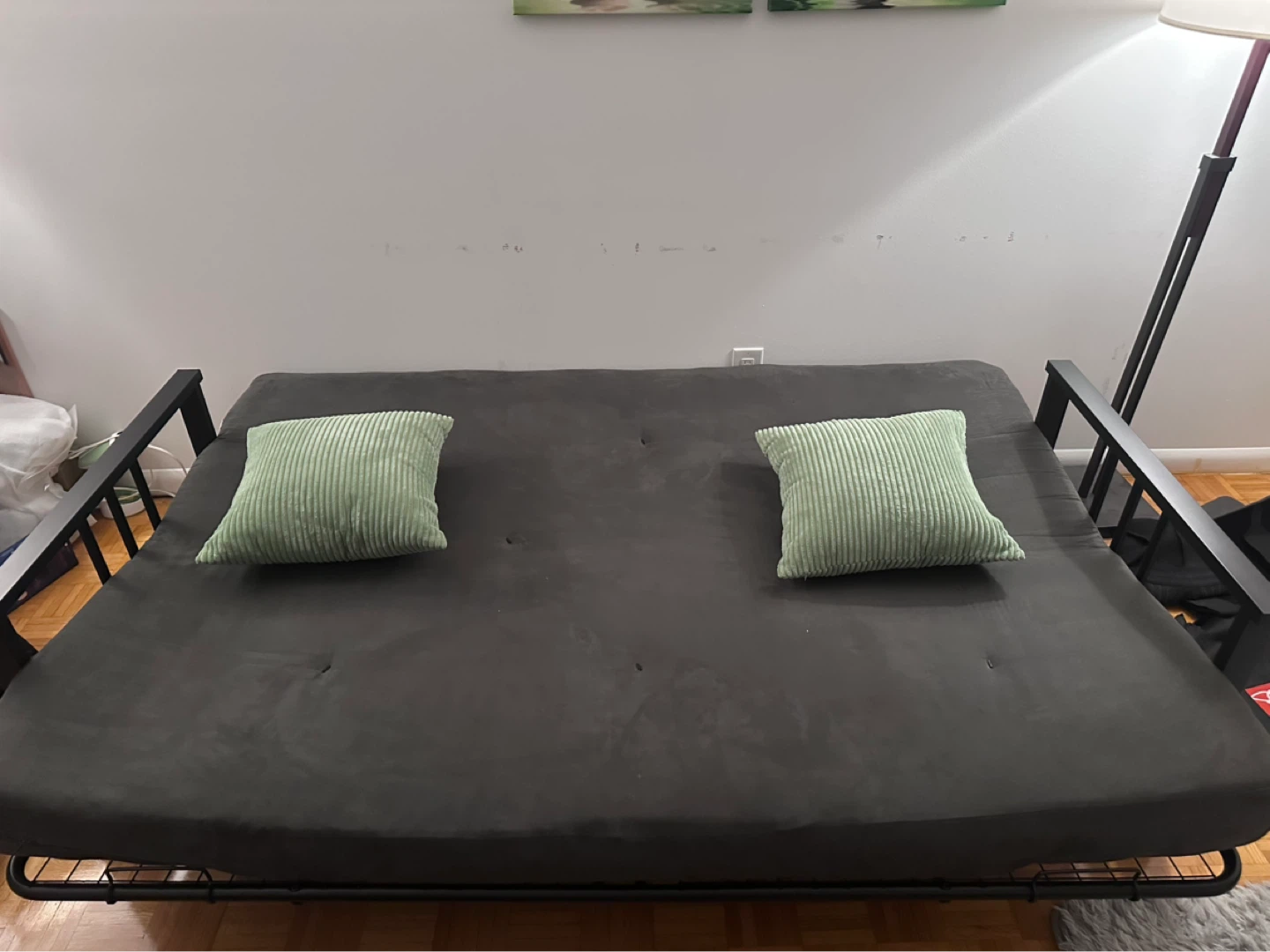 Grey Futon Sofa Bed with 2 Pillows - photo 2