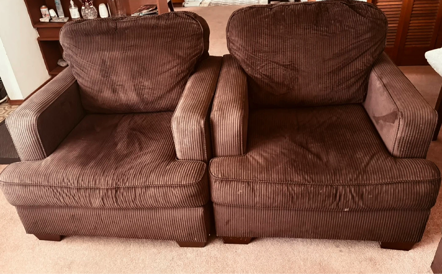 Brown Corduroy Armchairs and Sofa Set - photo 2