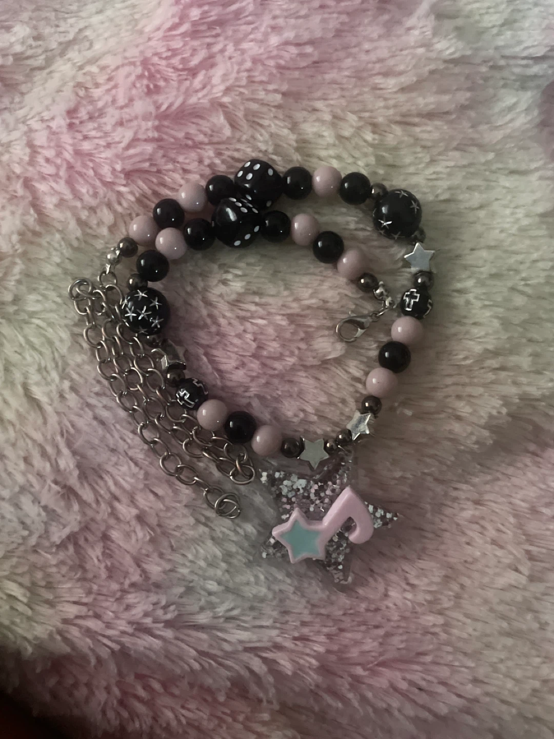 Beaded Necklace with Dice, Stars and Music Note Charm