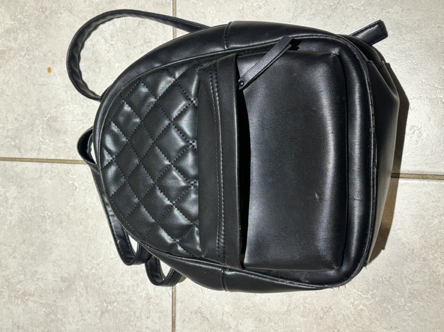 Black Quilted Faux Leather Mini Backpack